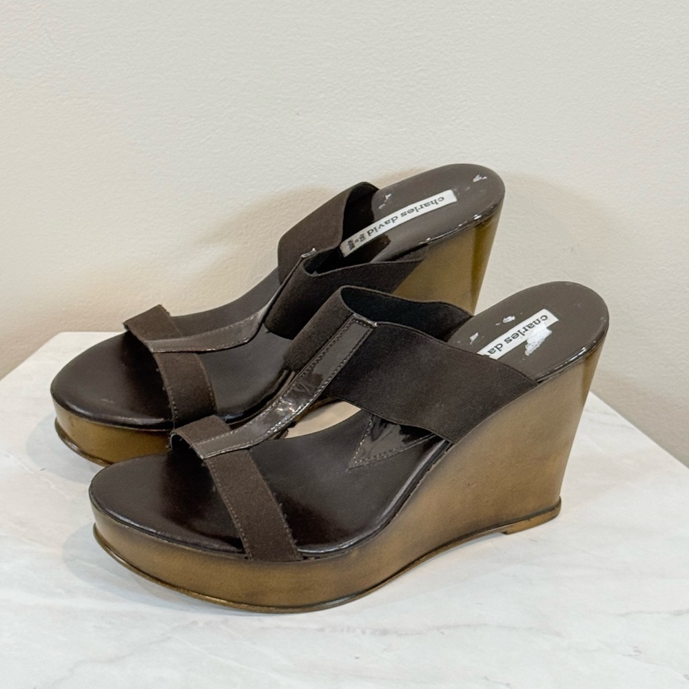 🔥Charles David Women's Brown Wedge Sandals Size 7🔥